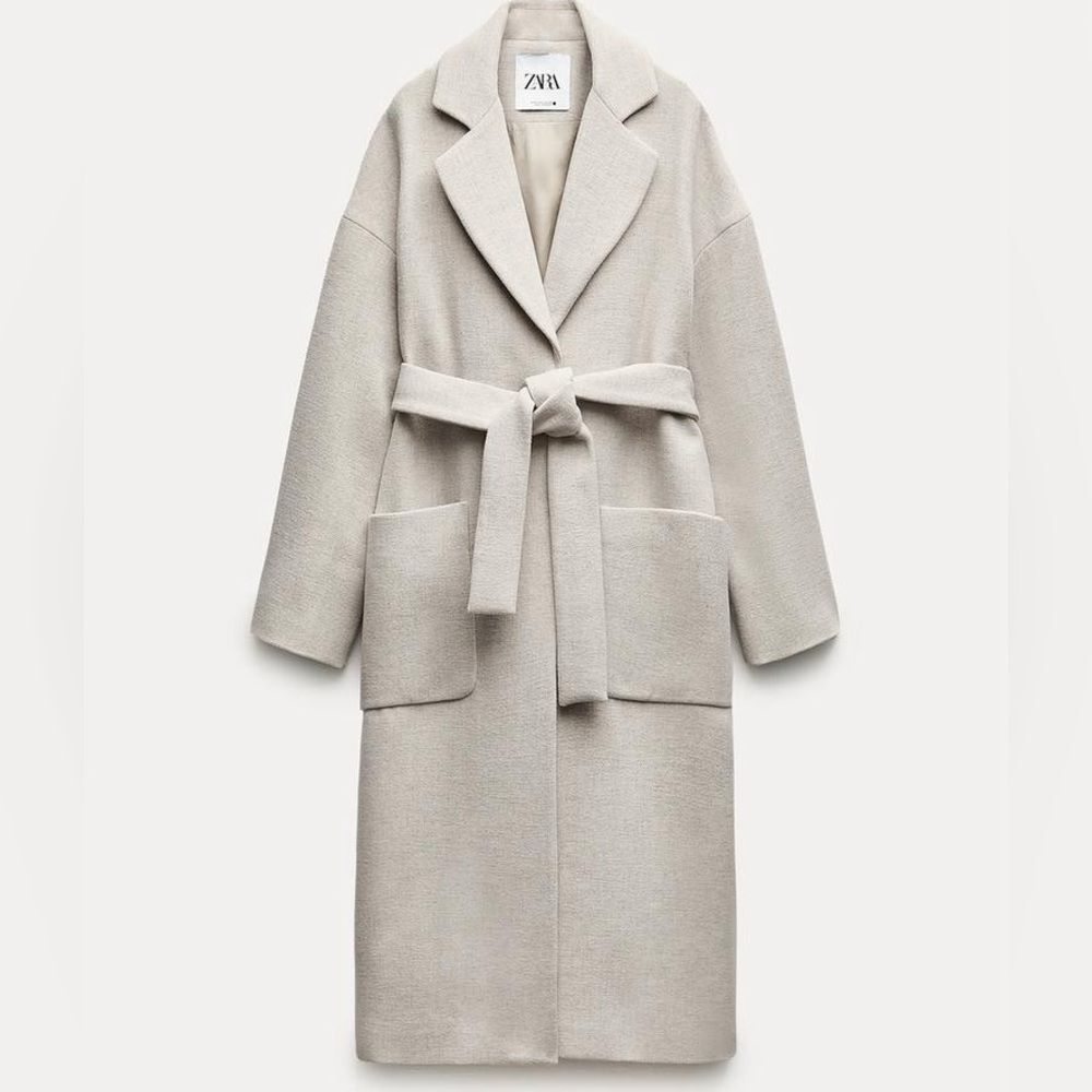 Zara Wool Blend Wrap Belted Coat ZW Collection New - Picture 7 of 13